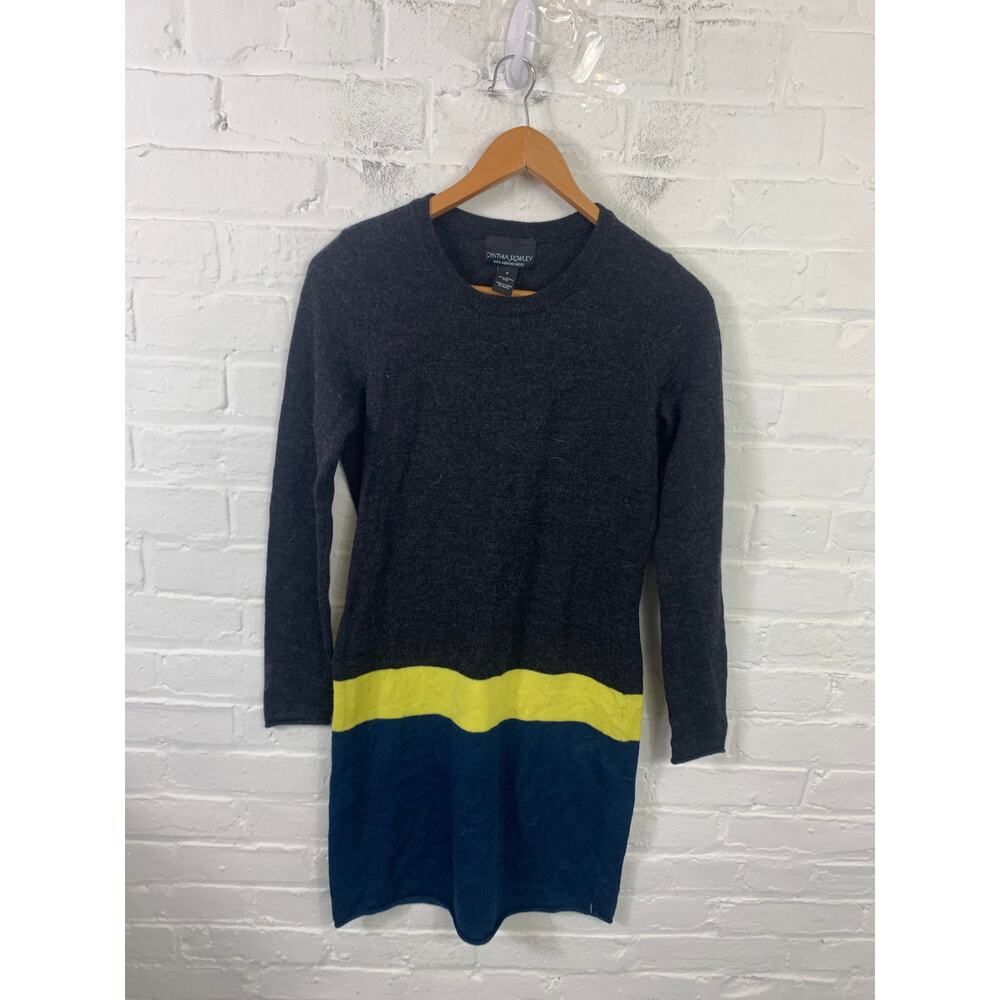 Cynthia Rowley Women's Merino Wool Colorblock Sweater Dress Long Sleeve Size S